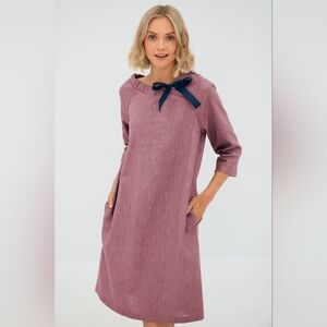 New LeMuse Dusty Rose Linen French Dress M